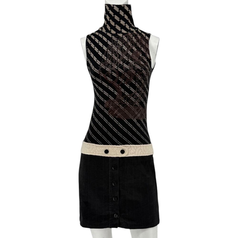 Custo Barcelona Sleeveless High-Neck Mixed-Media Mini Dress – Size 2 - Picture 3 of 16